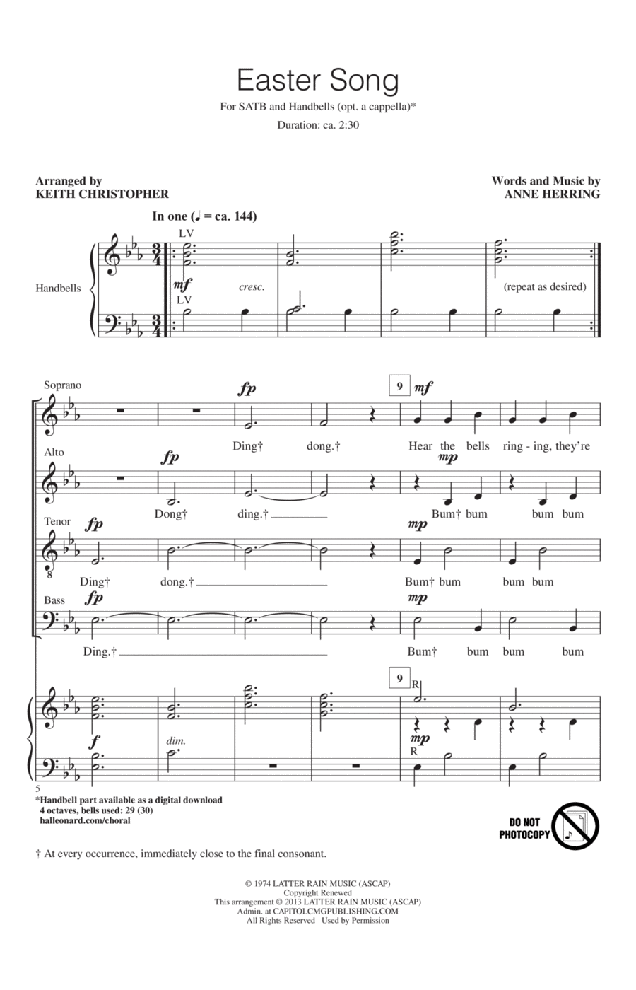 Easter Song 4-Part scores gallery preview page 1