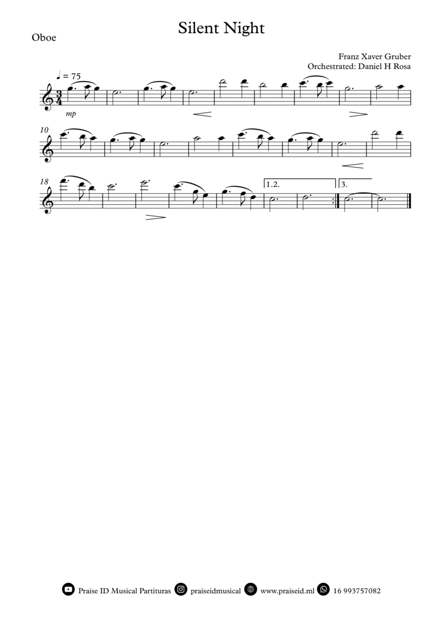 Silent Night - Christmas Carol - Oboé Piano scores gallery preview page 1