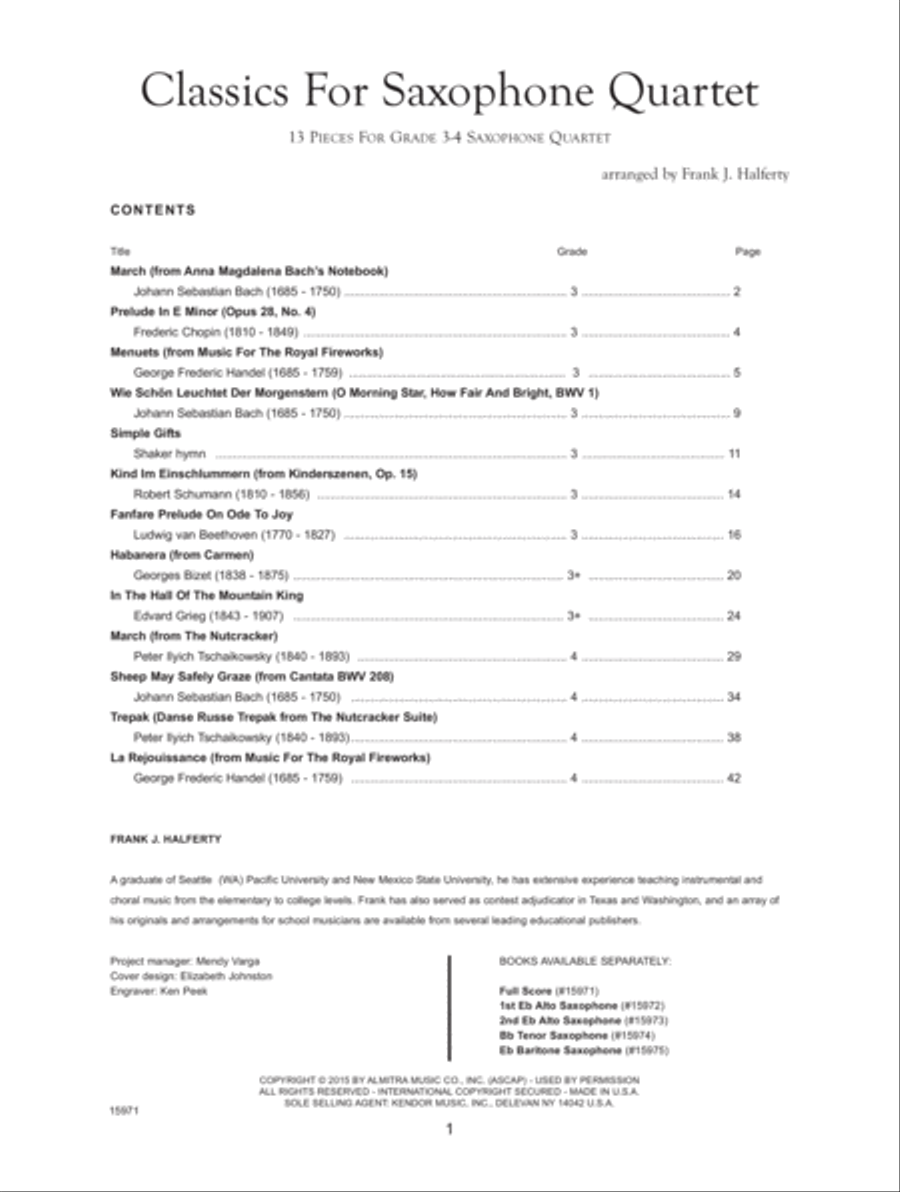 Classics For Saxophone Quartet (Score) Saxophone Quartet scores gallery preview page 2