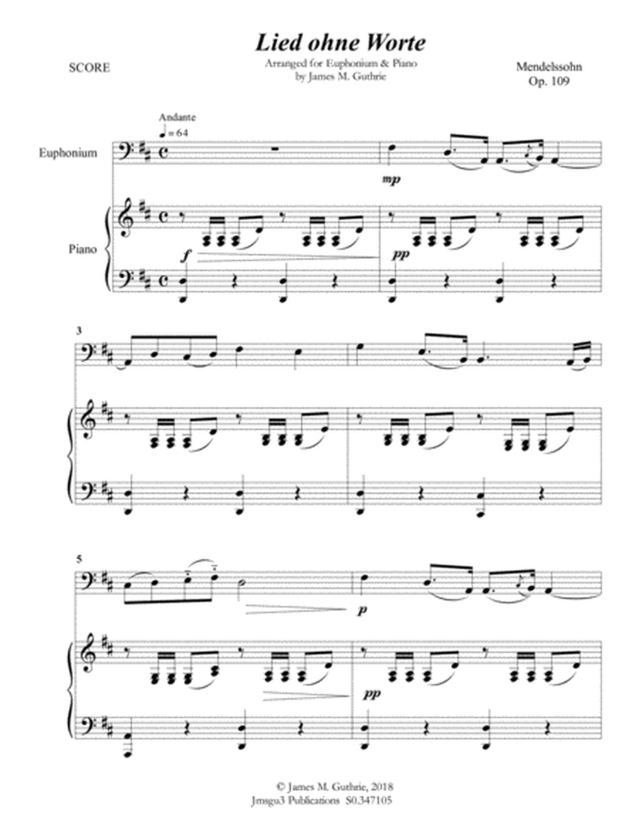 Mendelssohn: Song Without Words Op. 109 for Euphonium & Piano image number null