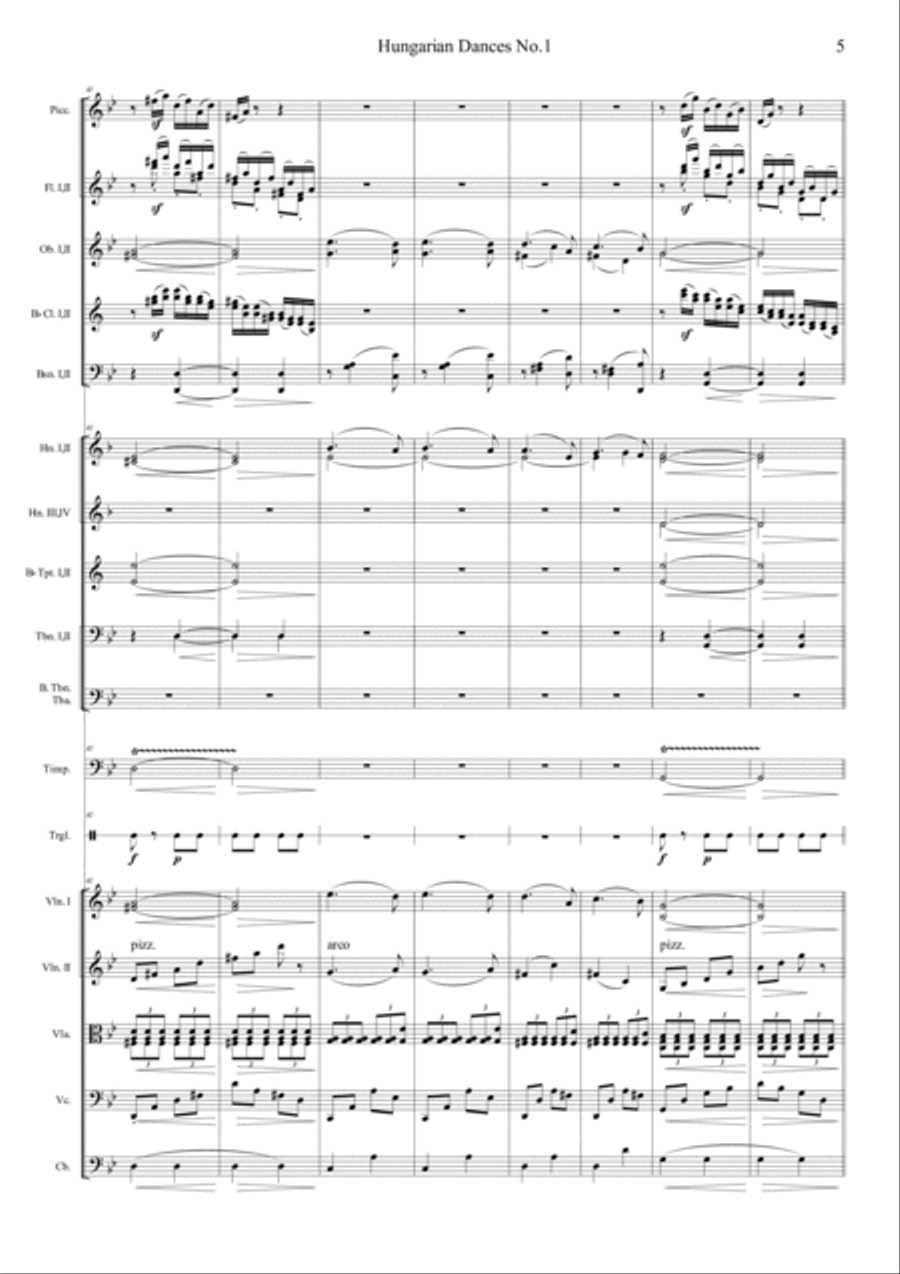 Hungarian Dances No.1 in G minor, Allegro molto Full Orchestra scores gallery preview page 5