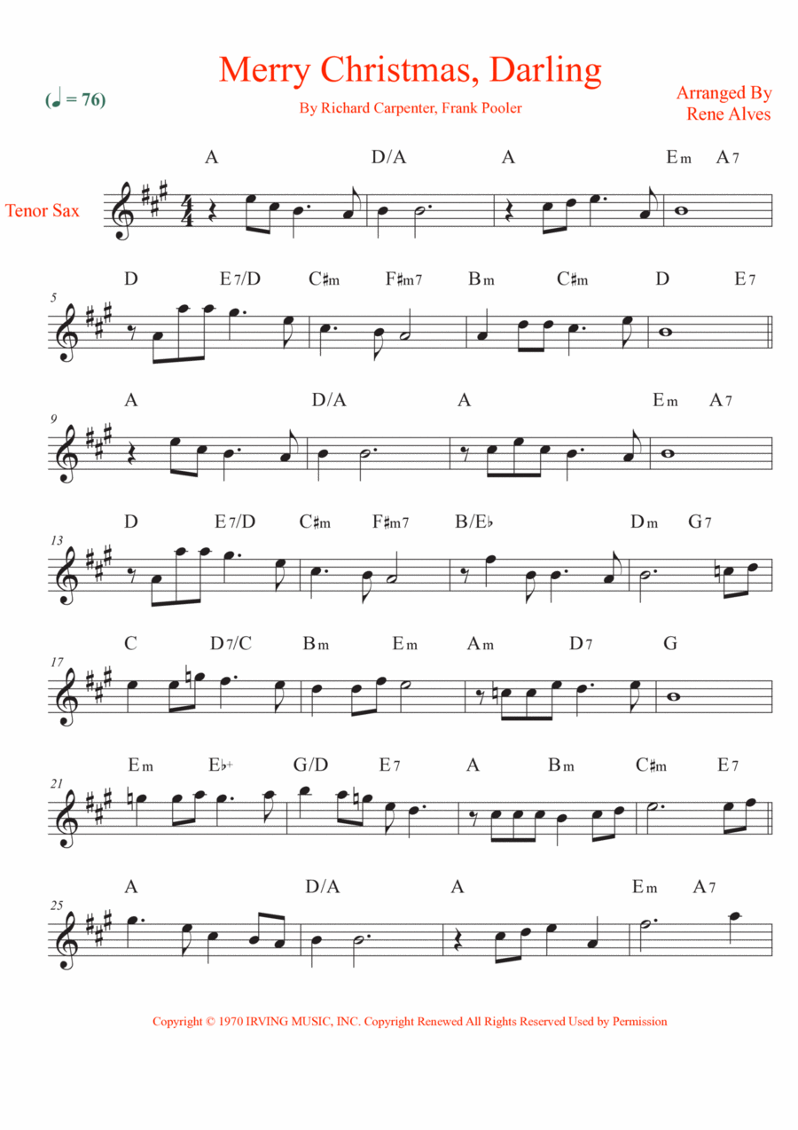 Merry Christmas, Darling Tenor Saxophone scores gallery preview page 1