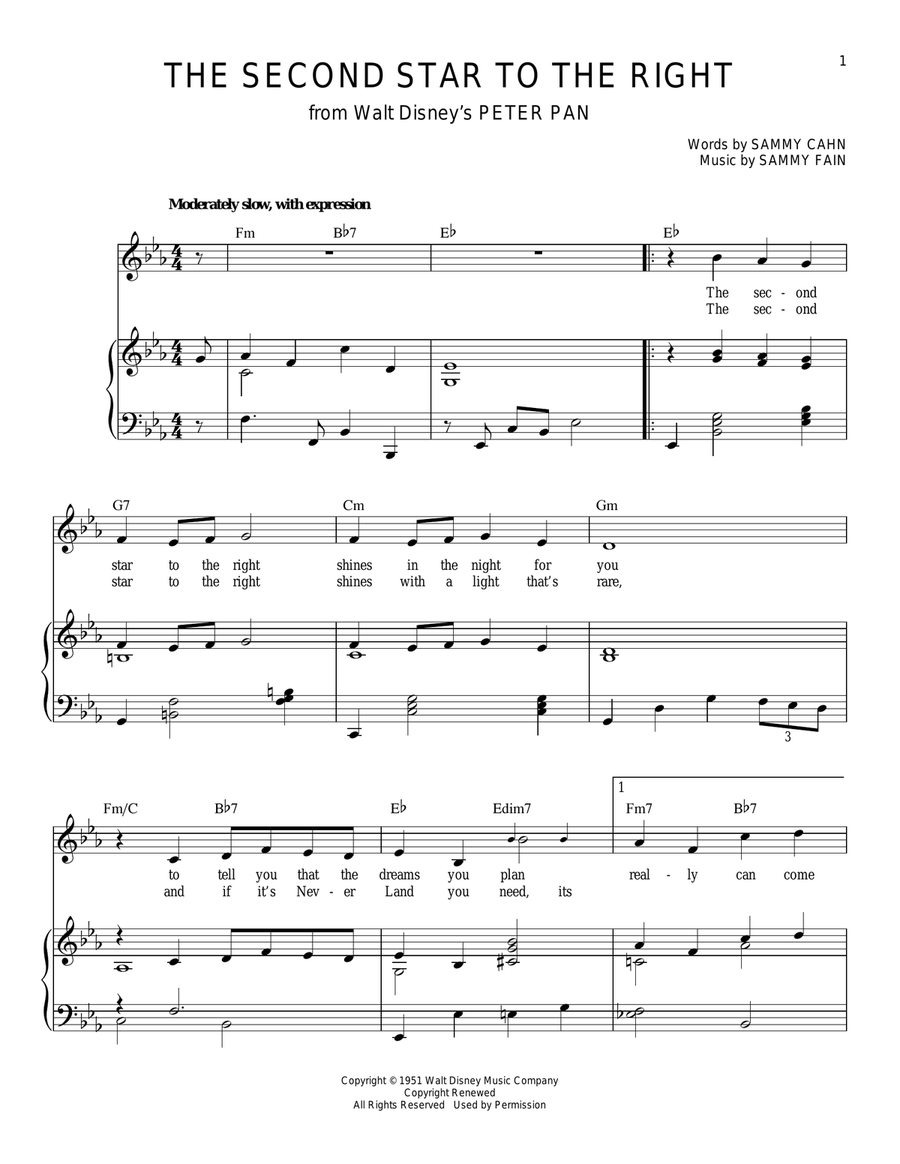 The Second Star To The Right (from Peter Pan) Piano, Vocal scores gallery preview page 1