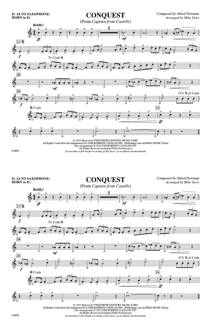 Conquest (from Captain from Castille): E-flat Alto Saxophone