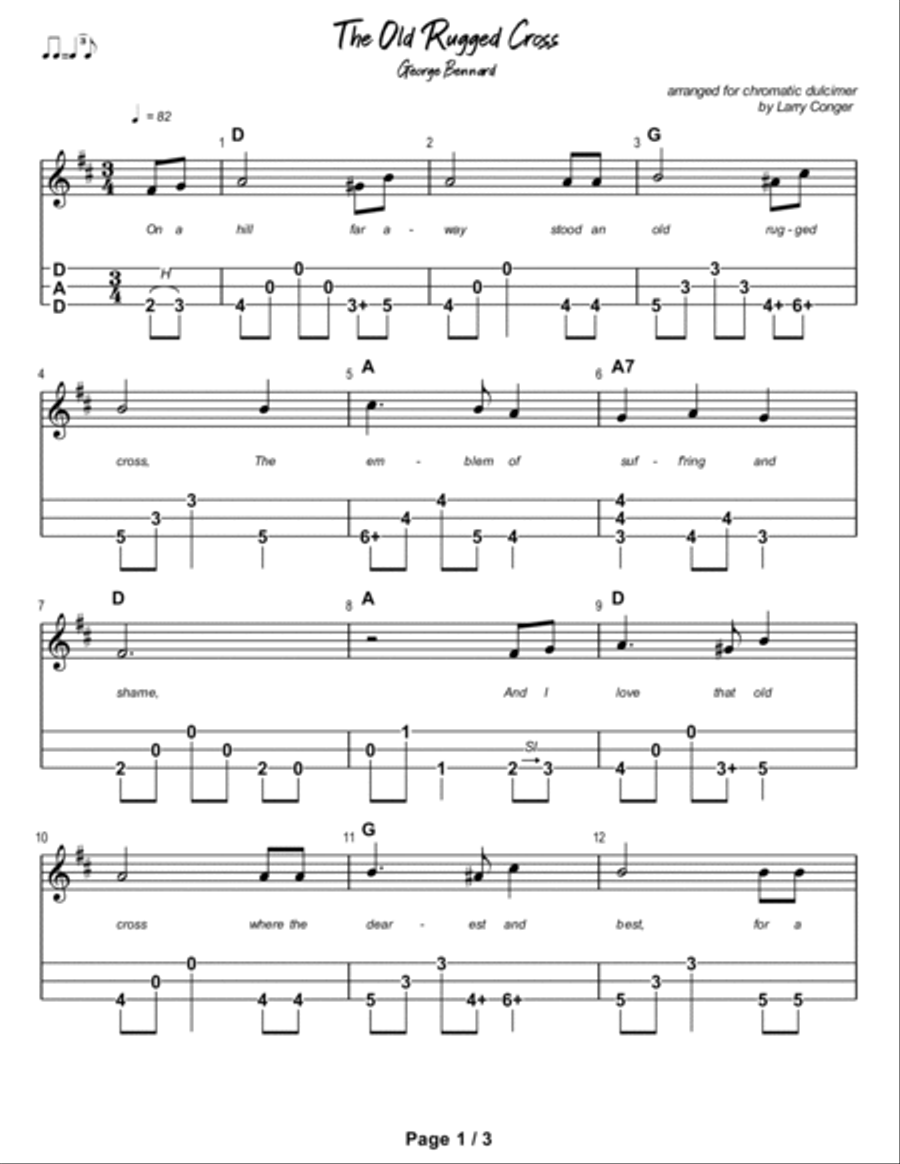 The Old Rugged Cross Dulcimer scores gallery preview page 2