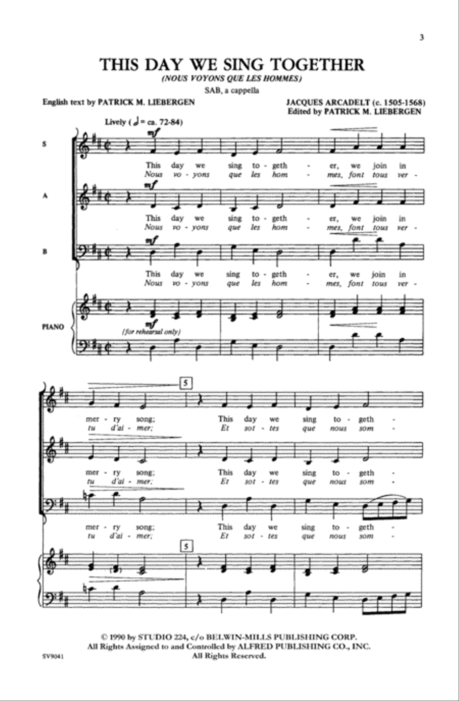This Day We Sing Together (Nous Voyons Que Les Hommes) Choir scores gallery preview page 1