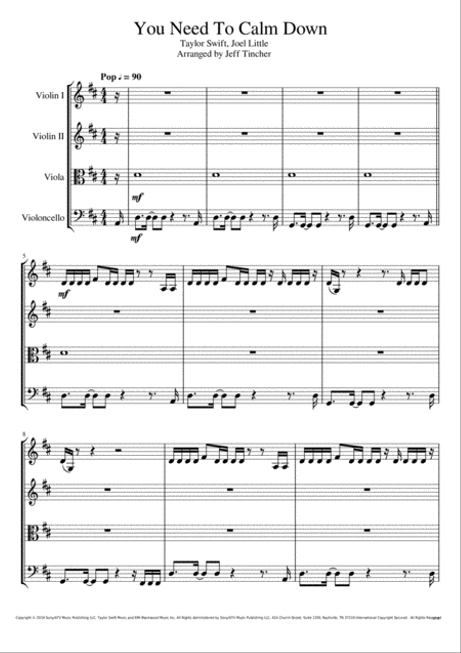 You Need To Calm Down String Quartet scores gallery preview page 2
