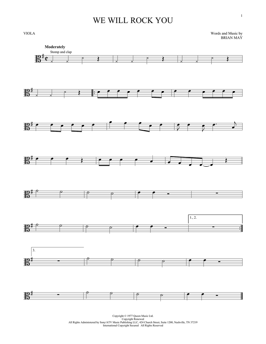 We Will Rock You Viola Solo scores gallery preview page 1
