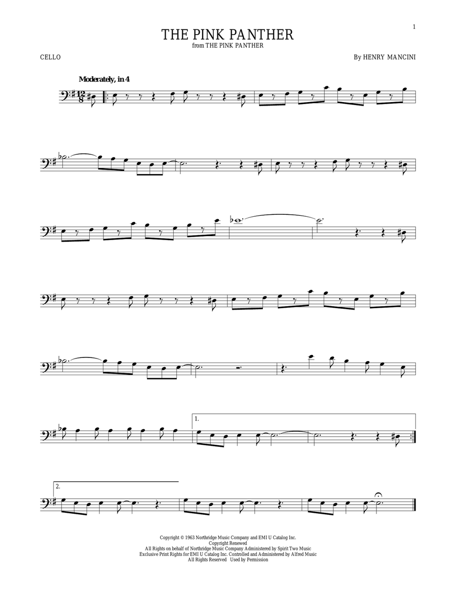 The Pink Panther The Pink Panther Cello Solo scores gallery preview page 1