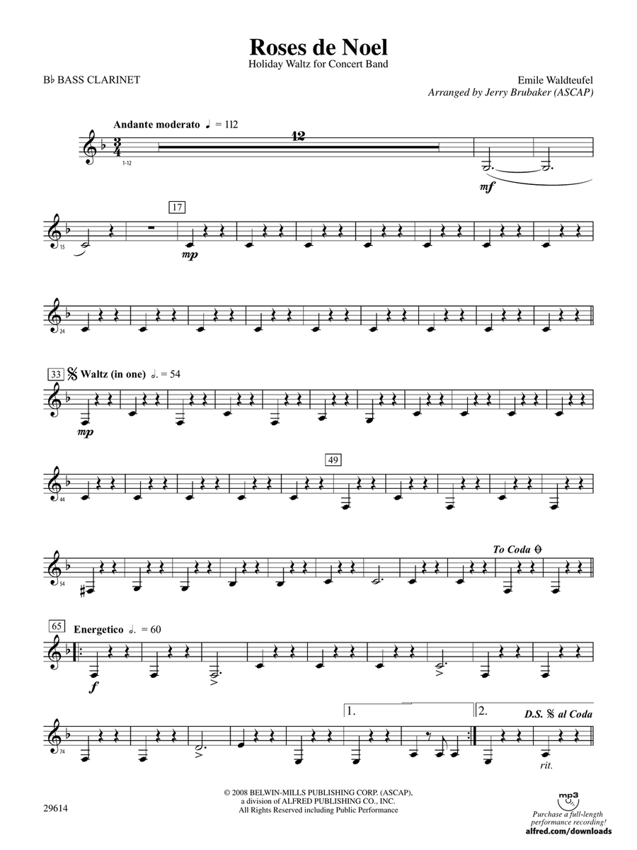 Roses de Noel: B-flat Bass Clarinet