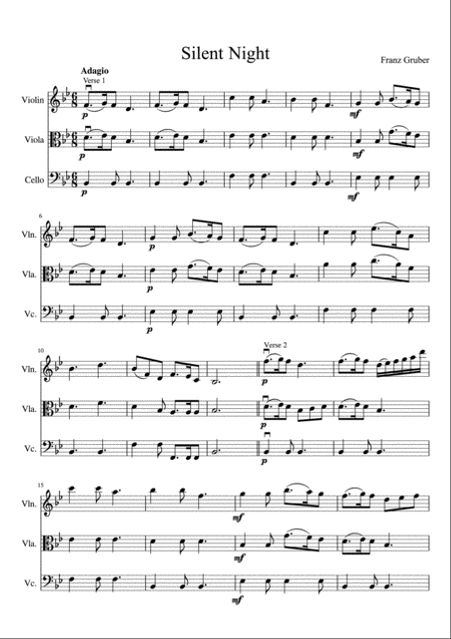 Silent Night String Trio scores gallery preview page 2