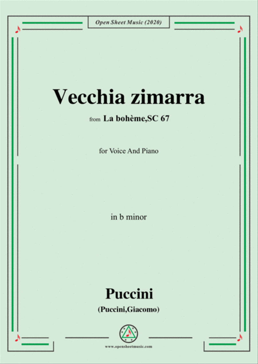 Puccini-Vecchia zimarra,in b minor,for Voice and Piano Voice Solo scores gallery preview page 1