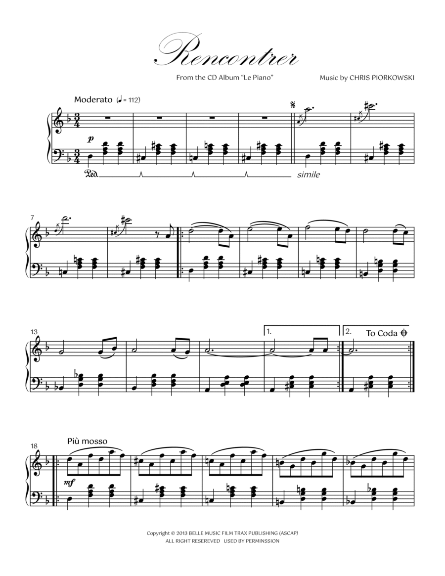 RENCONTRER RENCONTRER Piano Solo scores gallery preview page 1