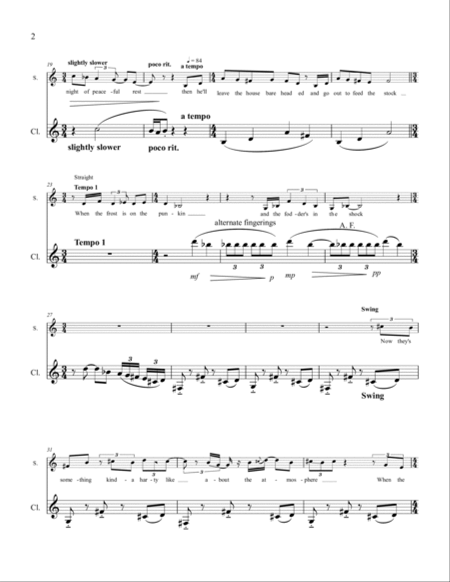When the Frost is on the Punkin clarinet part in Bb Soprano Voice scores gallery preview page 2
