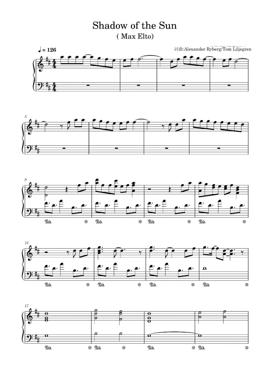 Shadow Of The Sun Shadow Of The Sun Piano Solo scores gallery preview page 1