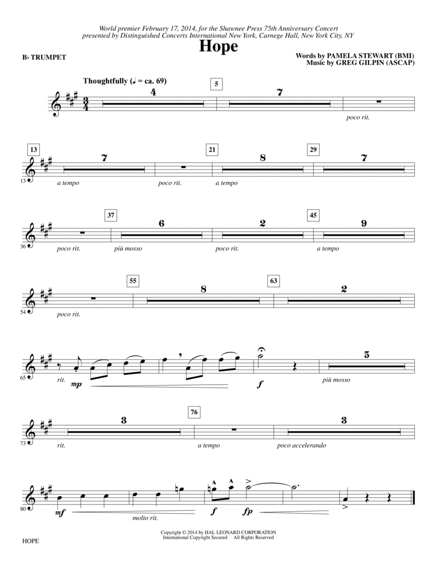Hope - Bb Trumpet 1 Choir scores gallery preview page 1