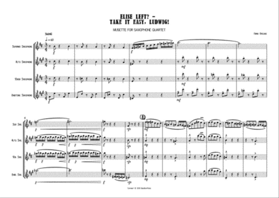 Elise left? - Take it easy, Ludwig! - for Saxophone Quartet Saxophone Quartet scores gallery preview page 2