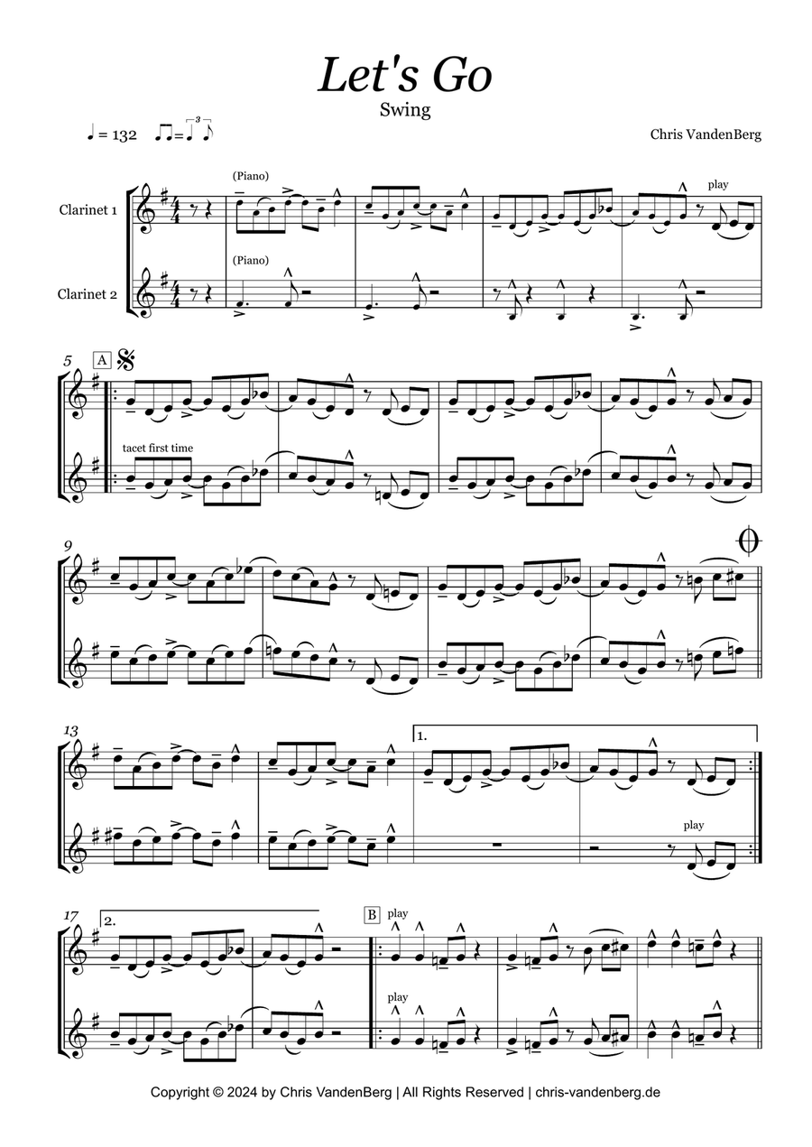 Let's Go (Clarinet - Duet | Backing Track available) Clarinet Duet scores gallery preview page 1