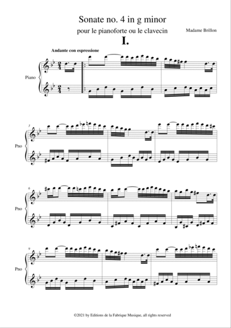 Anne-Louise Brillon de Jouy: Sonata no. 4 in g minor for piano or harpsichord Harpsichord scores gallery preview page 3