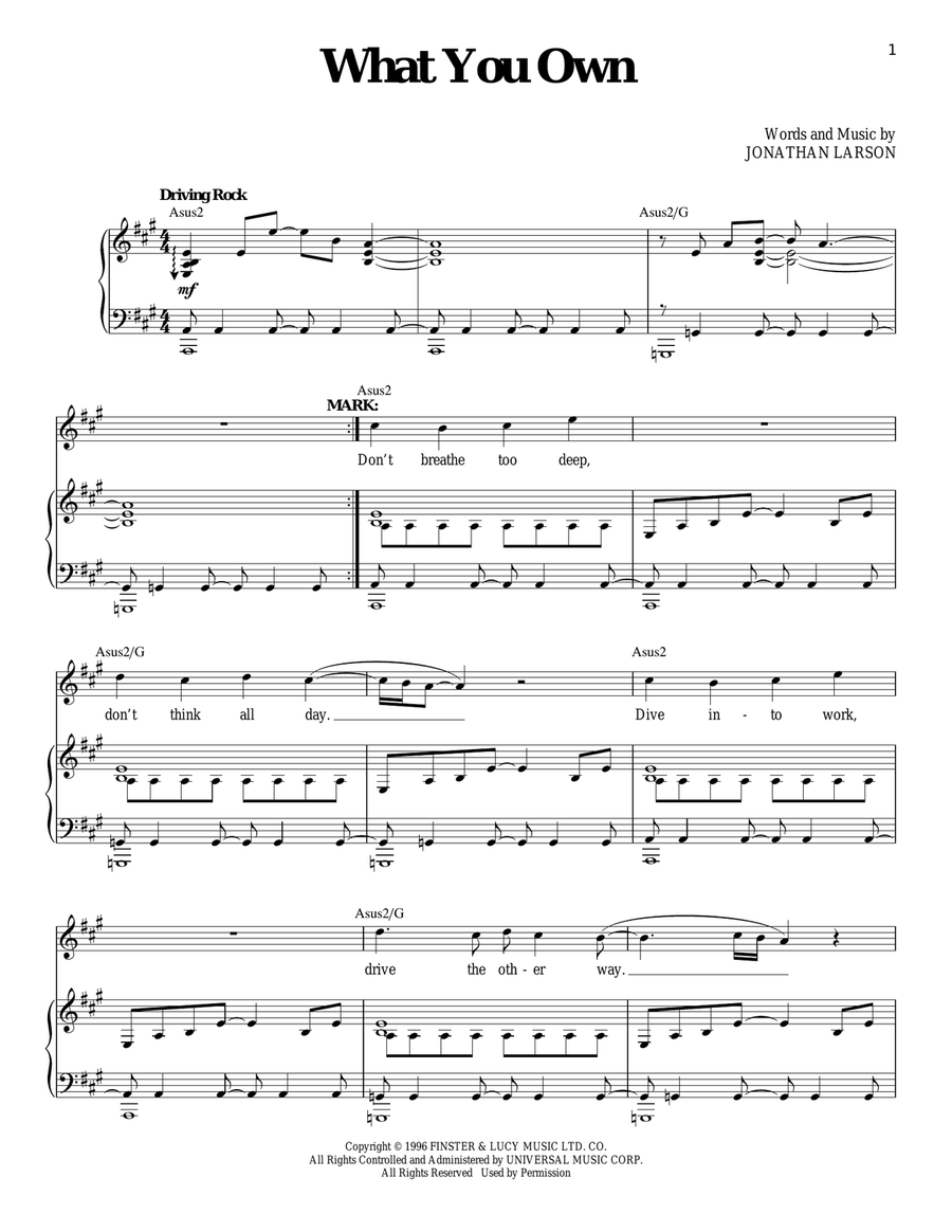 What You Own (from Rent) Piano, Vocal scores gallery preview page 1