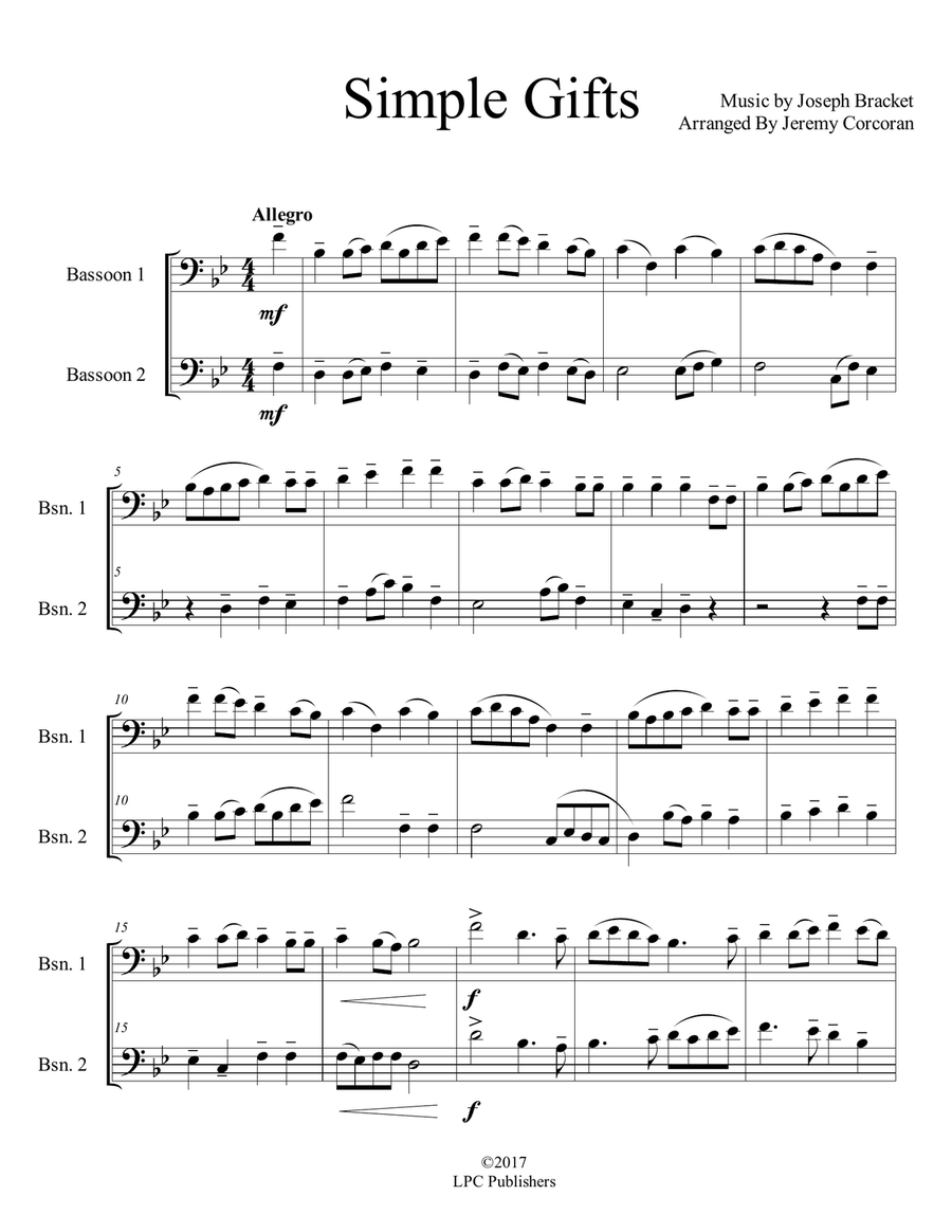 Simple Gifts for Two Bassoons Woodwind Duet scores gallery preview page 2