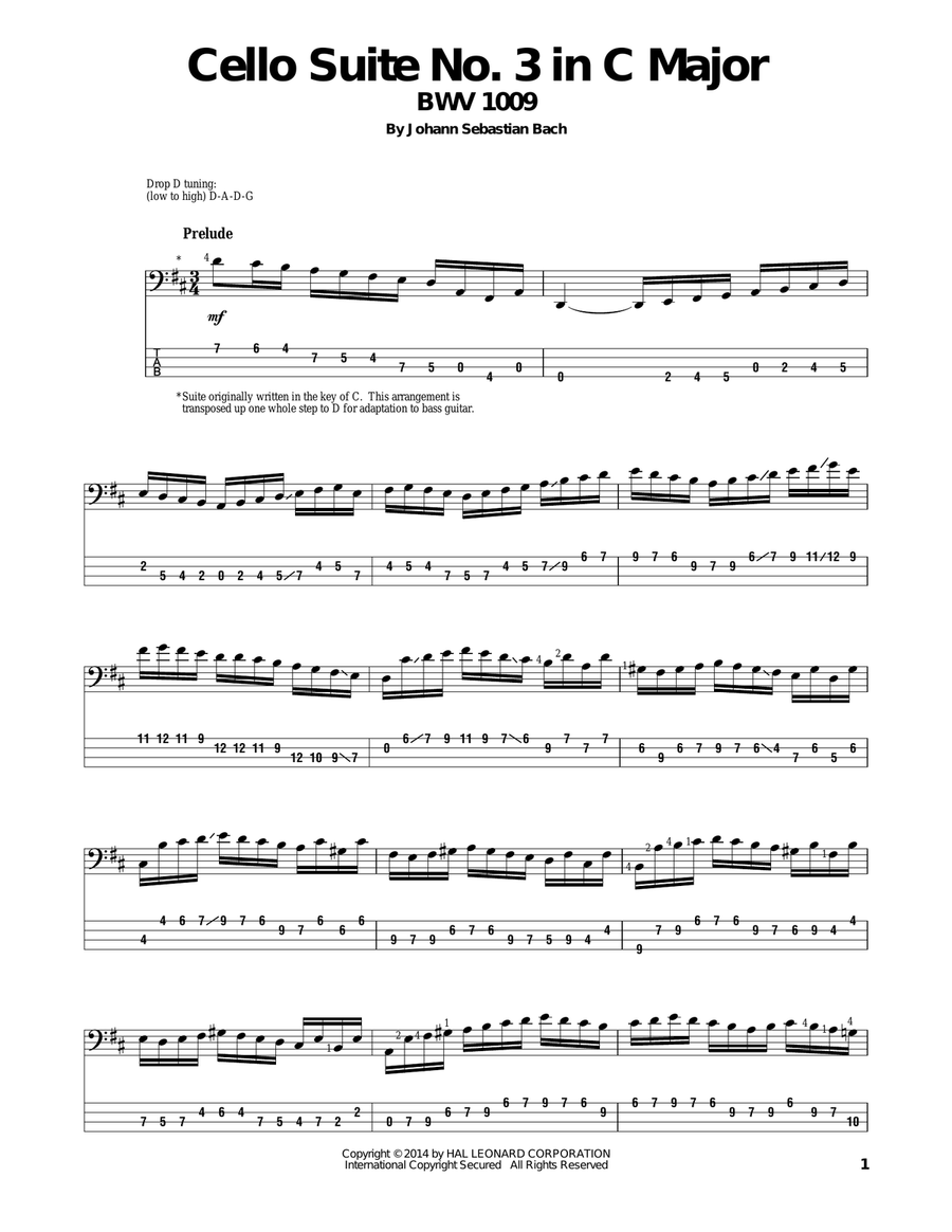Cello Suite No. 3 In C Major, BWV 1009 Cello scores gallery preview page 1