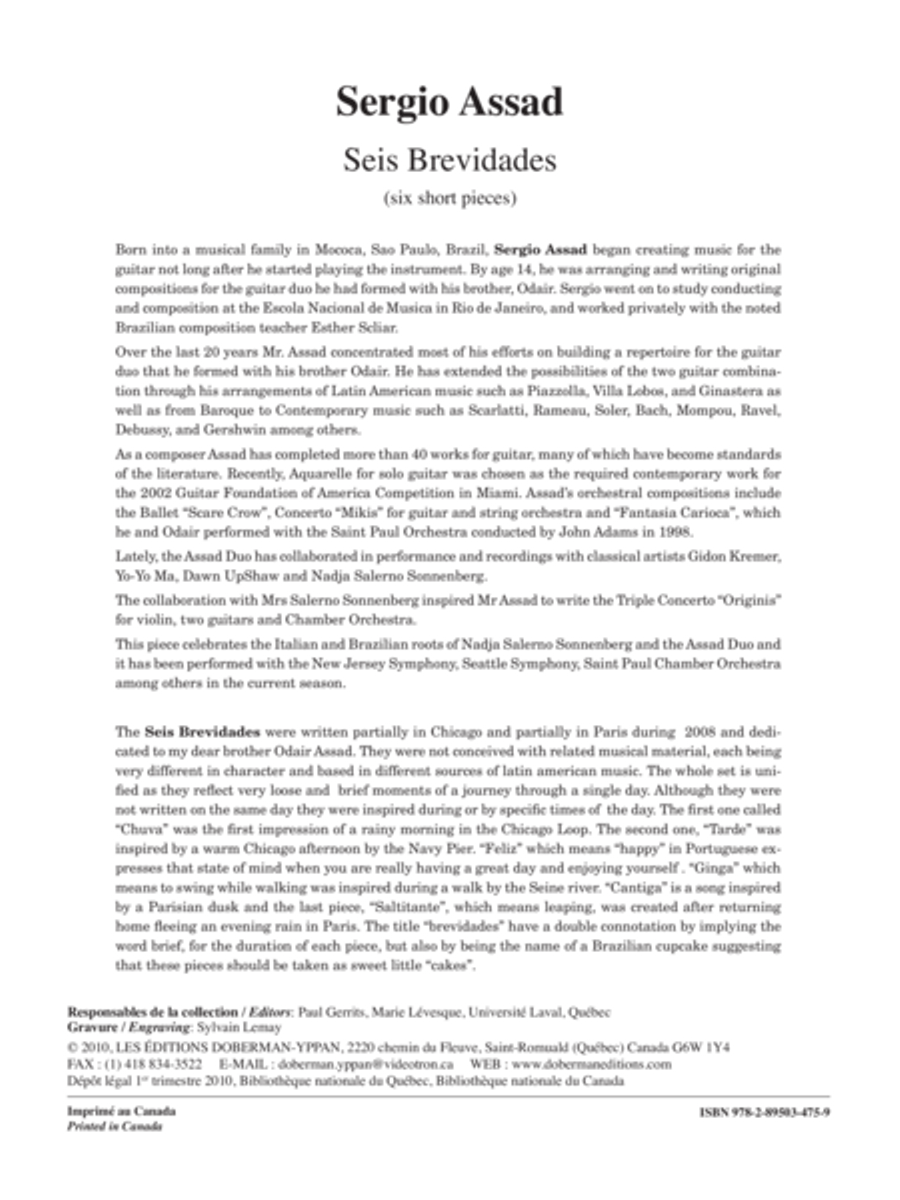 Seis Brevidades (six short pieces) Classical Guitar scores gallery preview page 1