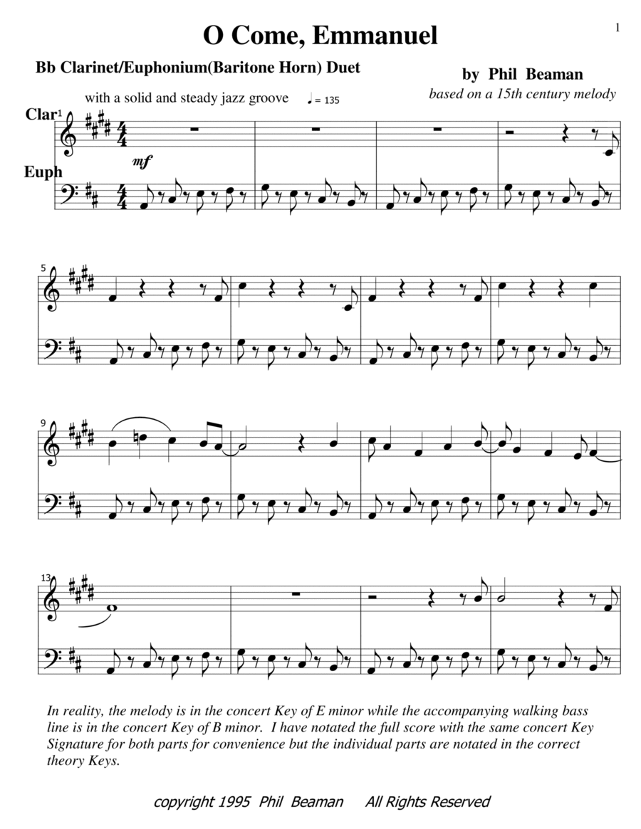 O Come, Emmanuel - jazz clarinet and euphonium/baritone horn image number null