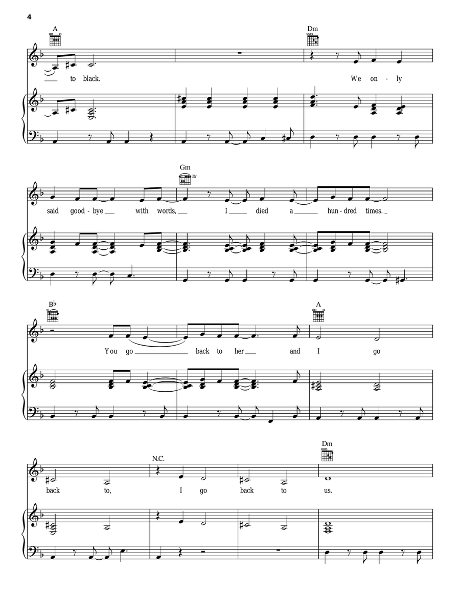 Back To Black Back To Black Piano, Vocal, Guitar scores gallery preview page 4