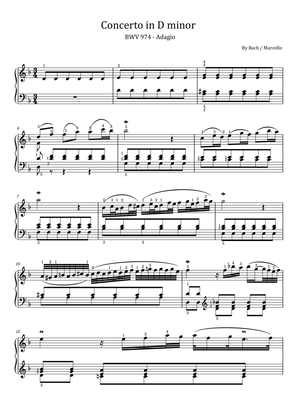 Book cover for Concerto in D minor Bach/Marcello, Adagio BWV 974 - For Piano Solo - With Finger