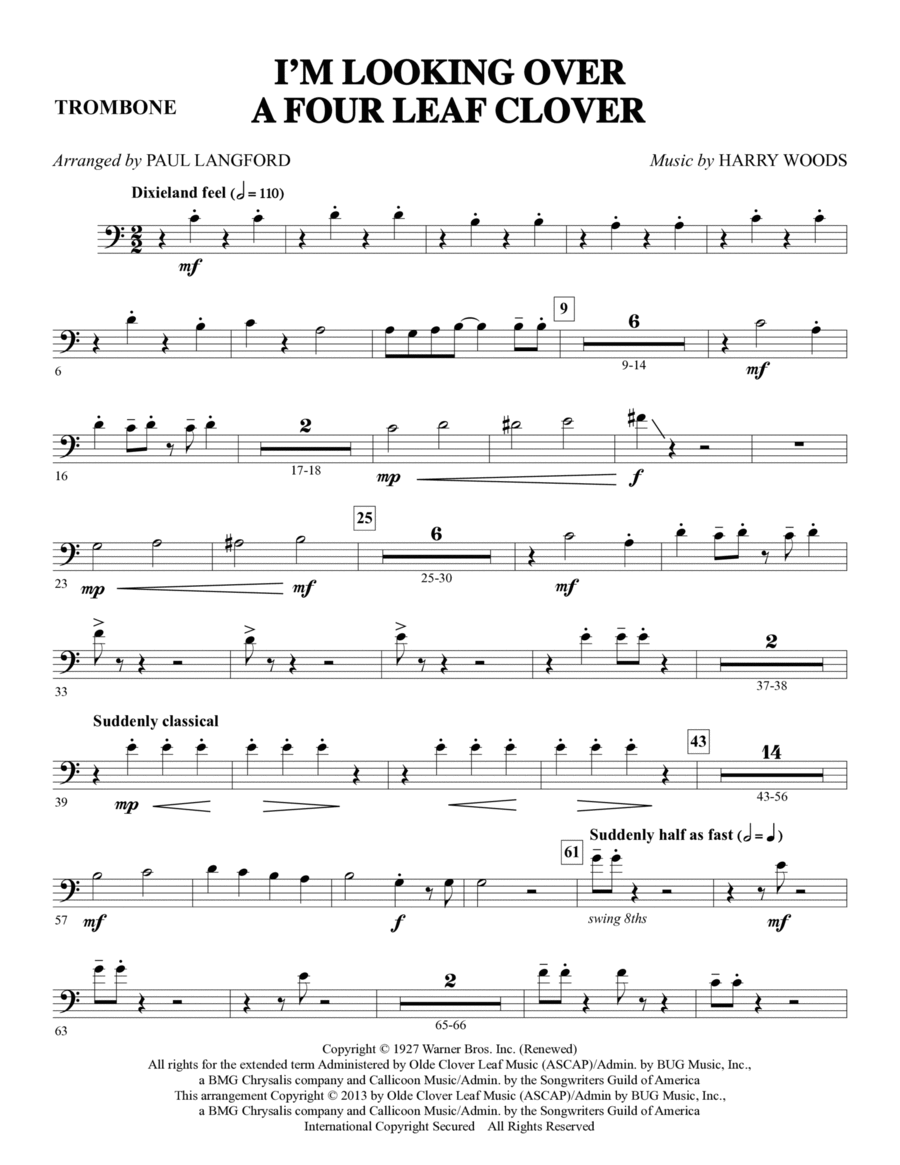I'm Looking Over A Four-leaf Clover - C Trombone 1 Choir scores gallery preview page 1