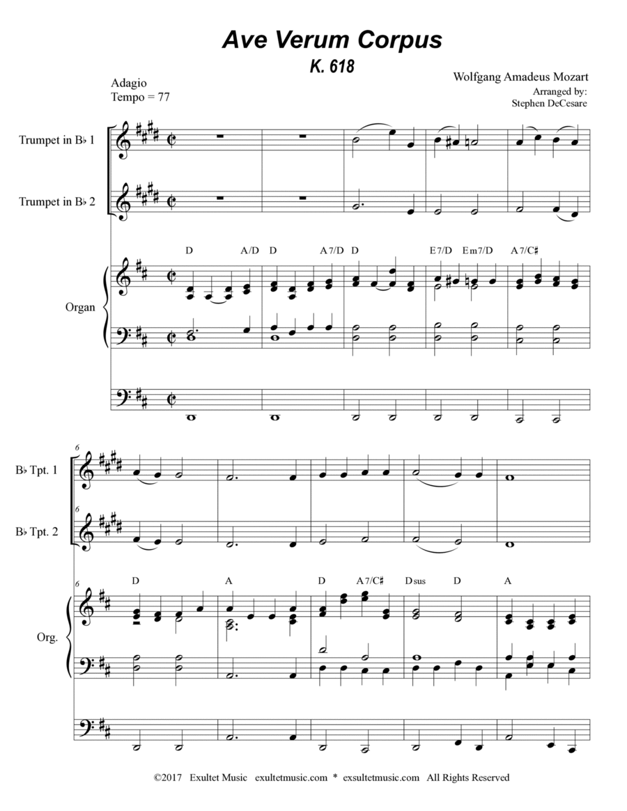 Ave Verum Corpus (Duet for Bb-Trumpet - Organ Accompaniment) image number null