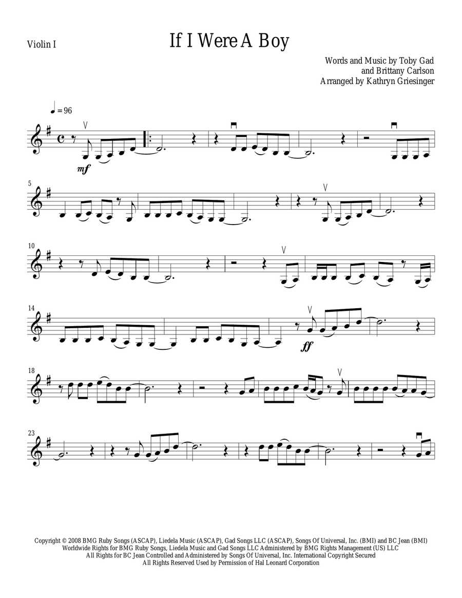If I Were A Boy String Quartet scores gallery preview page 1
