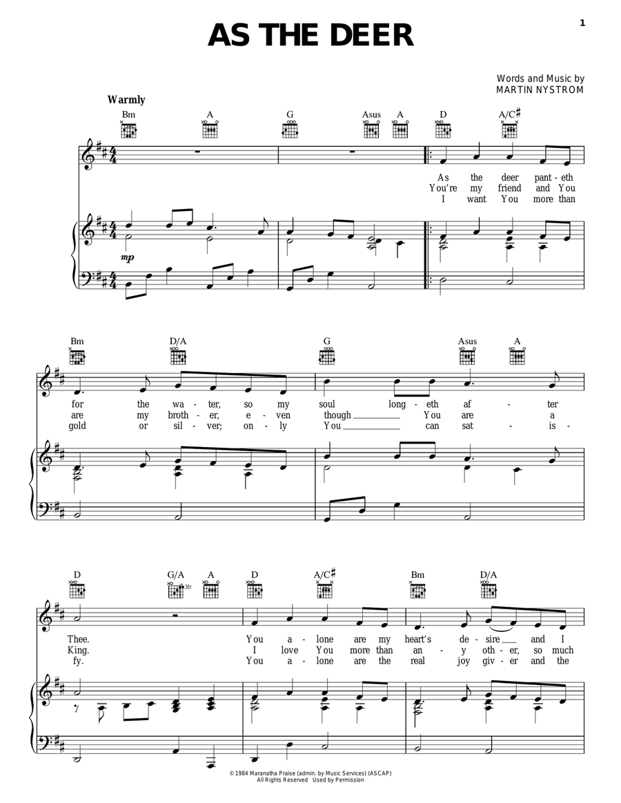 As The Deer Piano, Vocal, Guitar scores gallery preview page 1