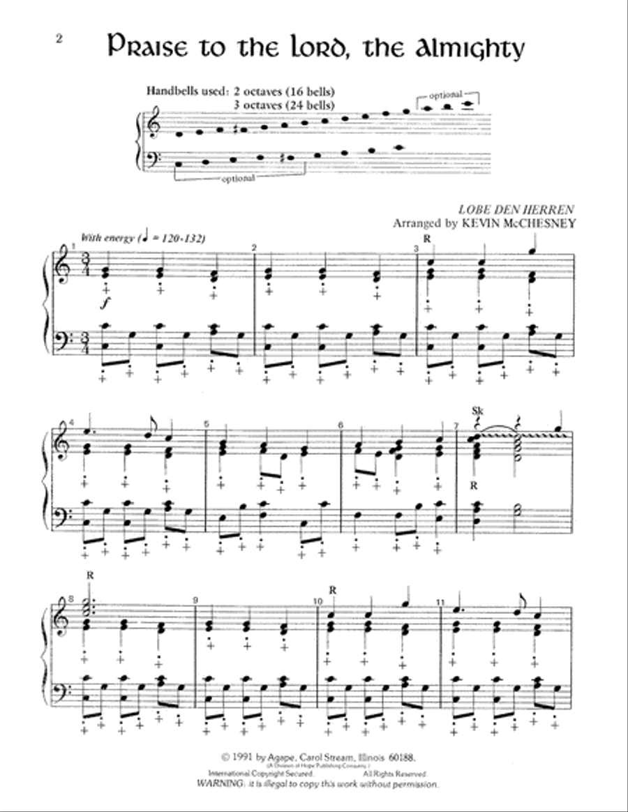 Praise to the Lord the Almighty 3-Octaves scores gallery preview page 2