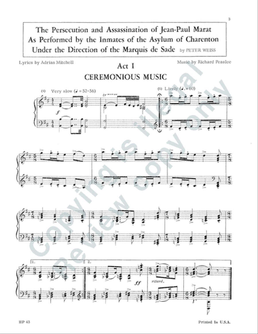The persecution and assassination of Jean-Paul Marat as performed by the inmates of the Asylum of Charenton under the direction of the Marquis de Sade (Vocal Score) 4-Part scores gallery preview page 5