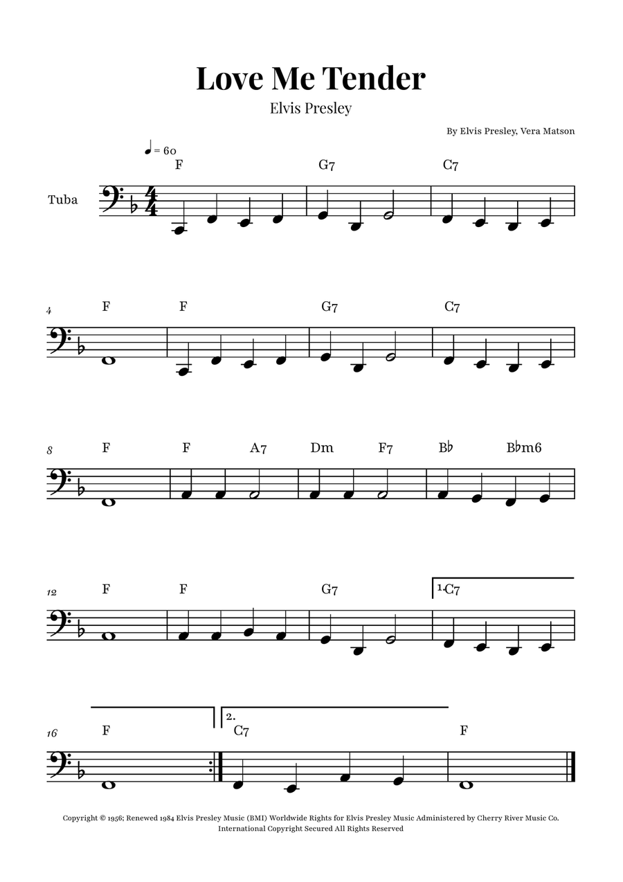 Love Me Tender Tuba scores gallery preview page 1