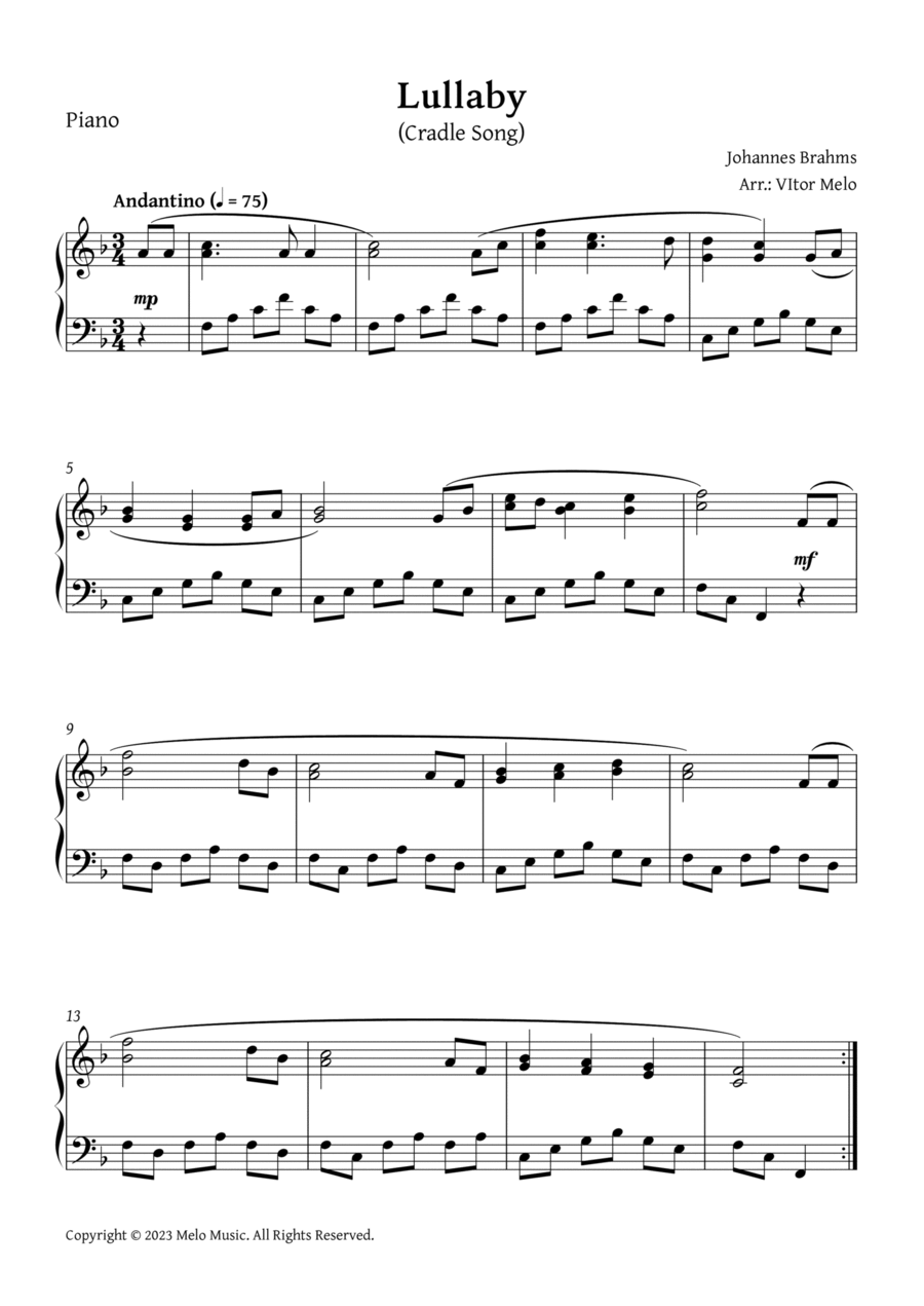 Brahms Lullaby - piano Piano Method scores gallery preview page 1