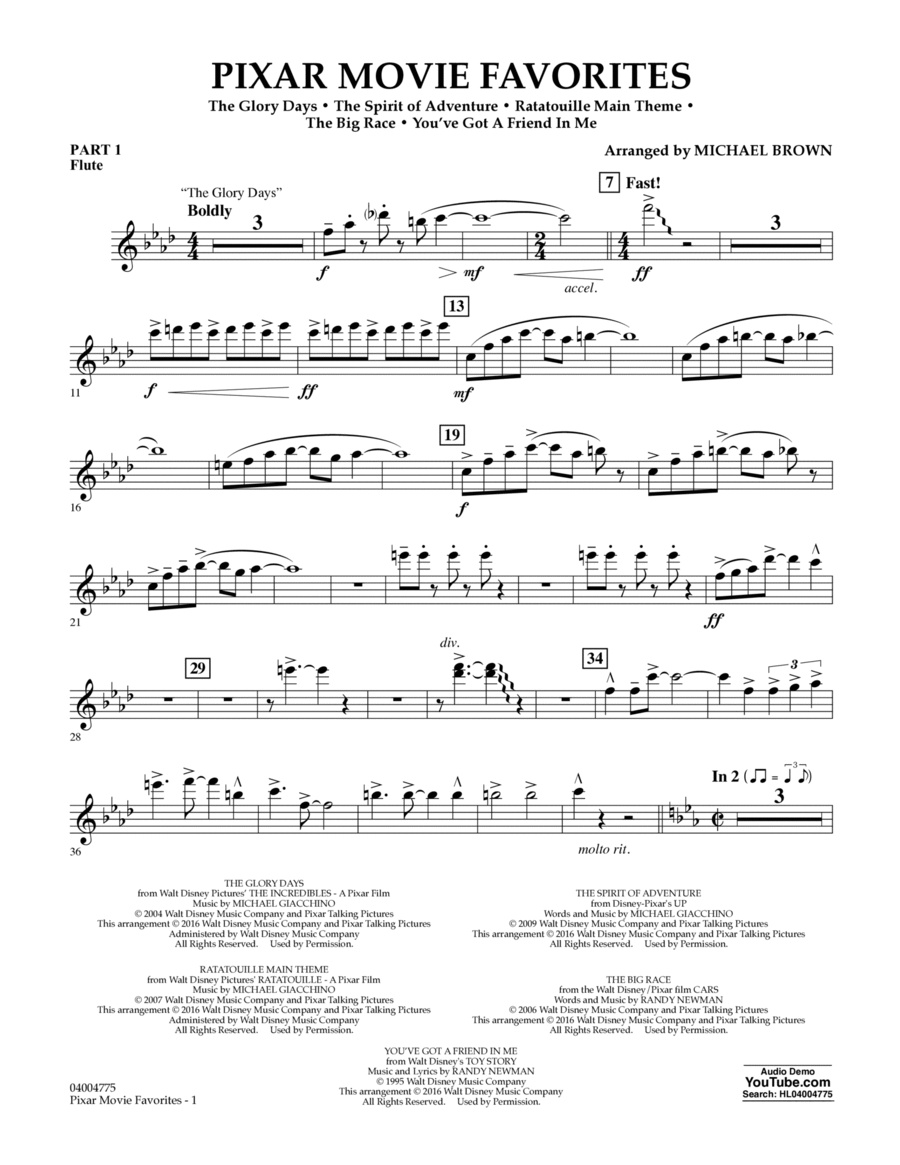Pixar Movie Favorites - Pt.1 - Flute Concert Band scores gallery preview page 1