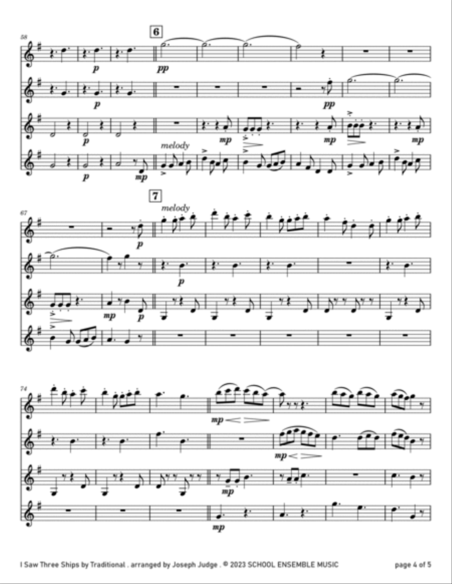 I Saw Three Ships for Clarinet Quartet in Schools Clarinet Quartet scores gallery preview page 4