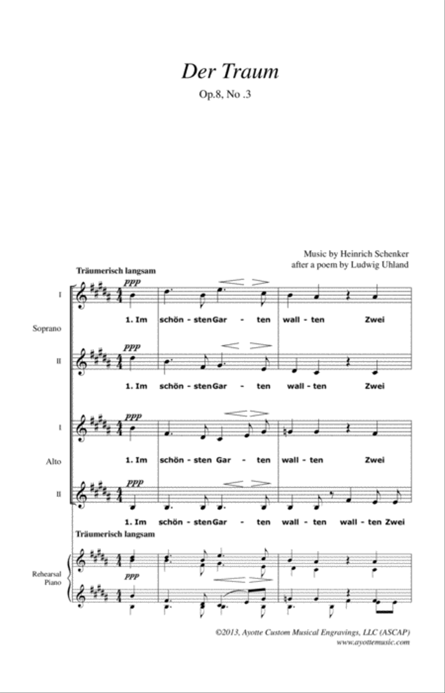 Schenker - Der Traum, op. 8, no. 3 for Women's Chorus a cappella SSA scores gallery preview page 4