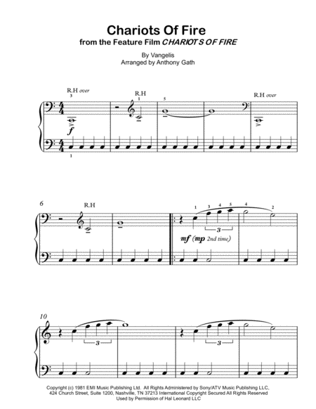 Chariots Of Fire from the Feature Film CHARIOTS OF FIRE by Vangelis Easy Piano - Digital Sheet Music
