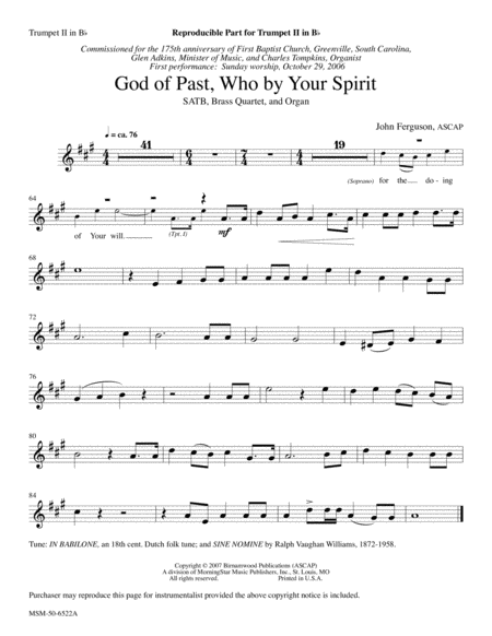 God of Past, Who By Your Spirit (Downloadable Instrumental Parts)