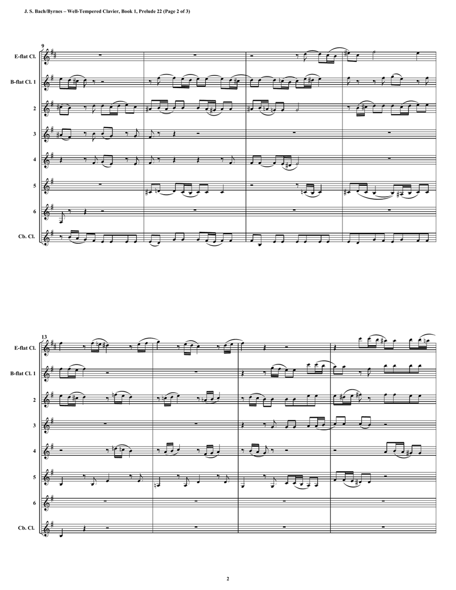 Prelude 22 from Well-Tempered Clavier, Book 1 (Clarinet Octet) Woodwind Ensemble scores gallery preview page 2