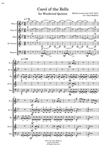 Carol Of The Bells - Woodwind Quintet (Full Score) - Score Only image number null