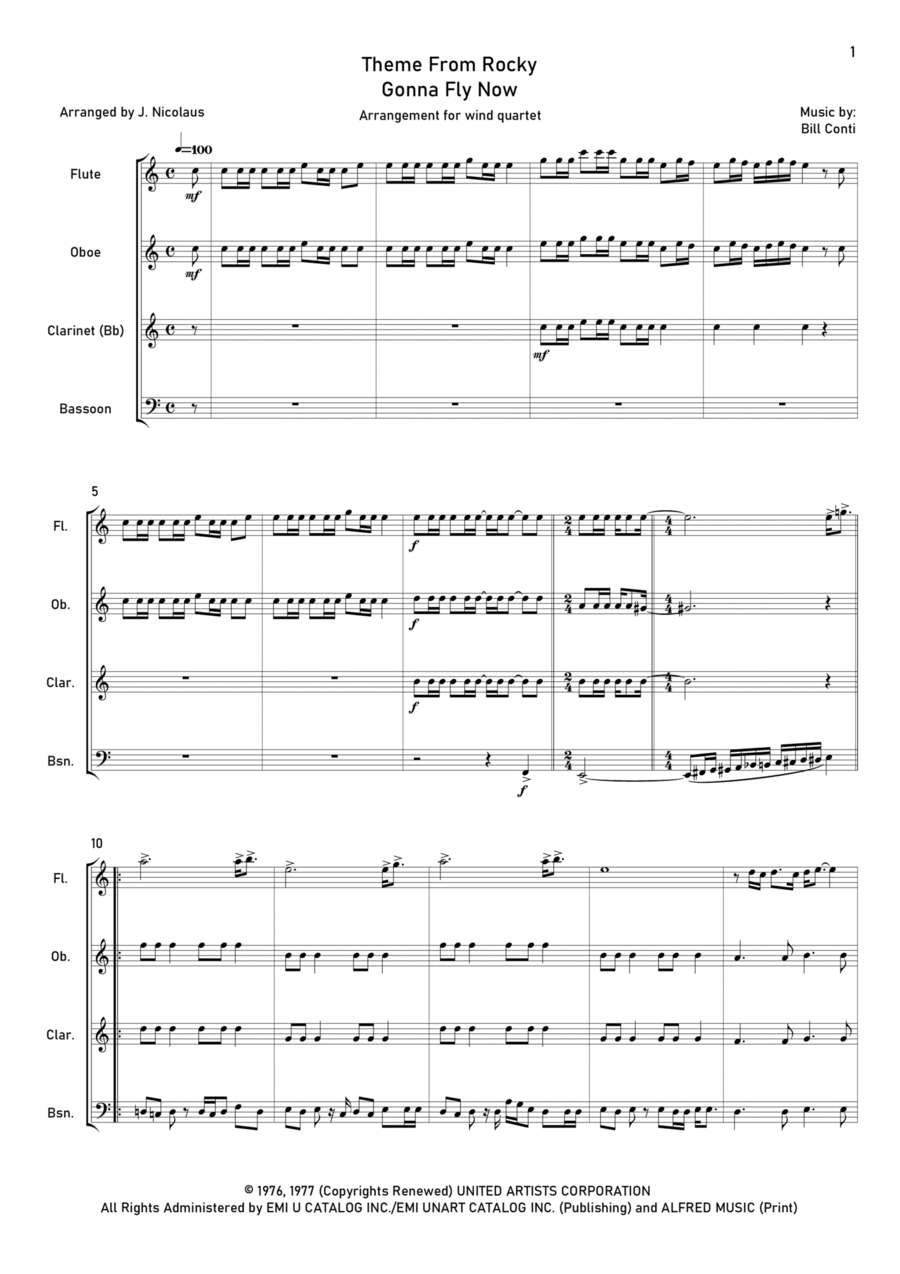 Gonna Fly Now Woodwind Quartet scores gallery preview page 1