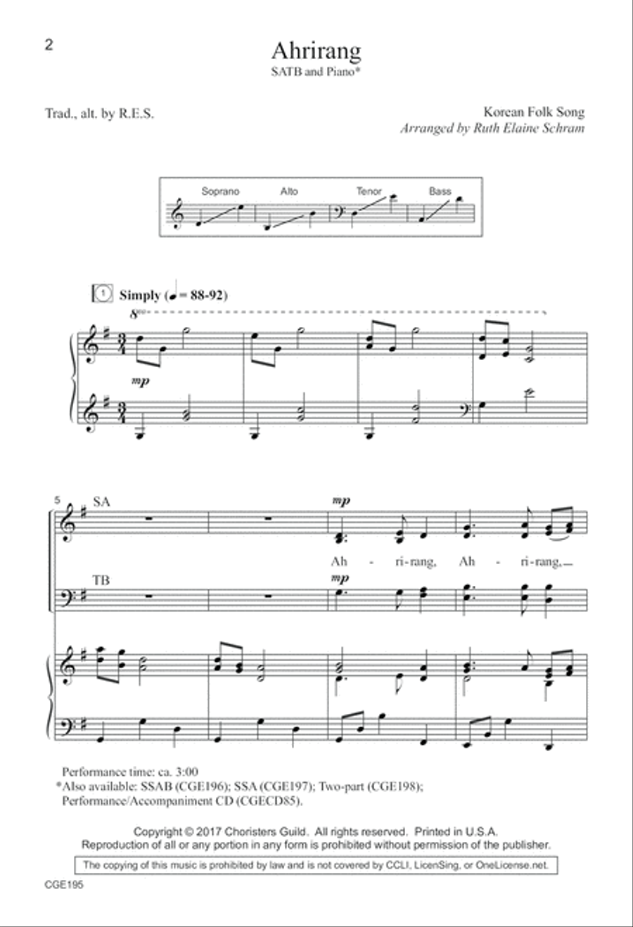 Ahrirang SATB 4-Part scores gallery preview page 2