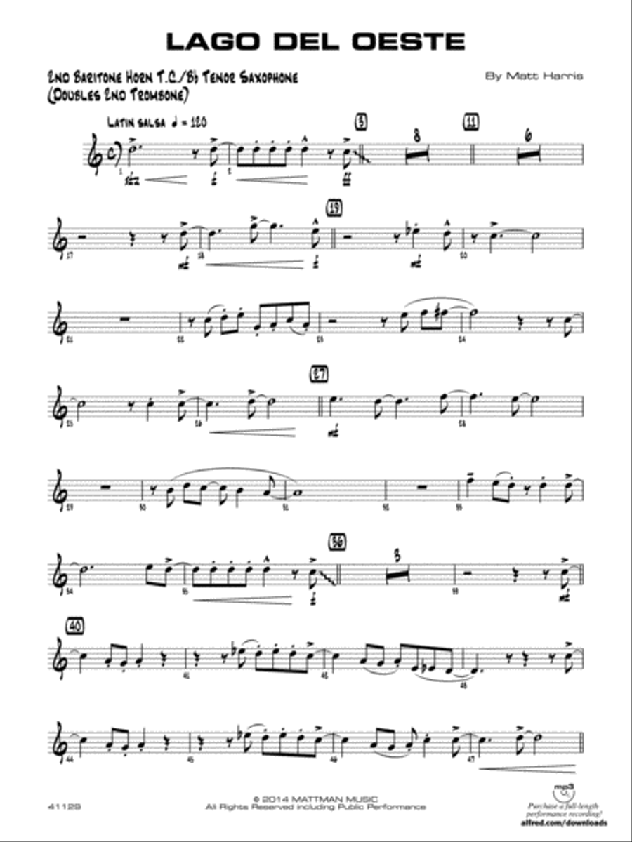 Lago del oeste: 2nd Baritone T.C. Jazz Ensemble scores gallery preview page 1