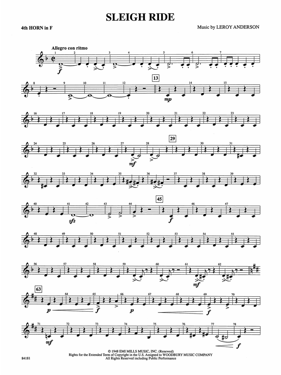 Sleigh Ride: 4th F Horn