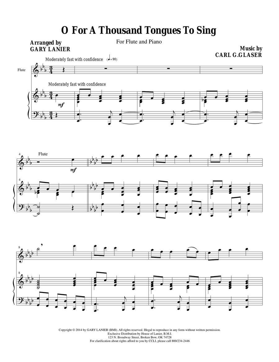 O FOR A THOUSAND TONGUES TO SING (Flute Piano and Flute Part) Flute scores gallery preview page 1